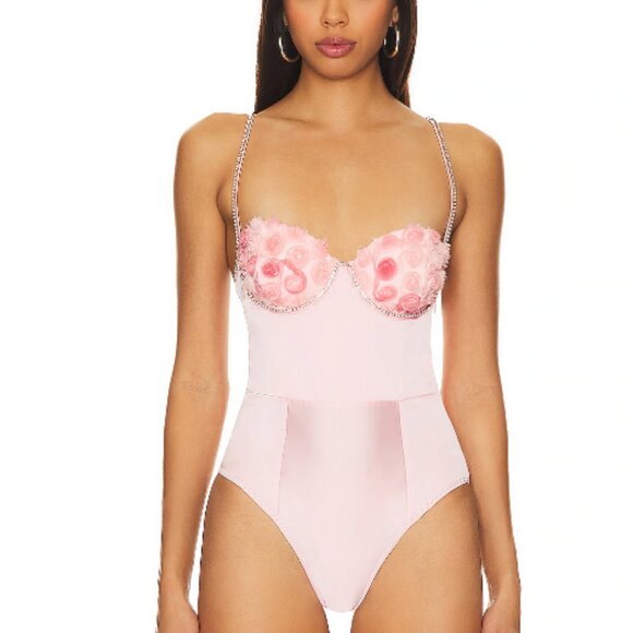 FOR LOVE & LEMONS Skye pink satin bodysuit NWT - Picture 1 of 12